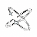 Diamond-encrusted four-pointed star ring