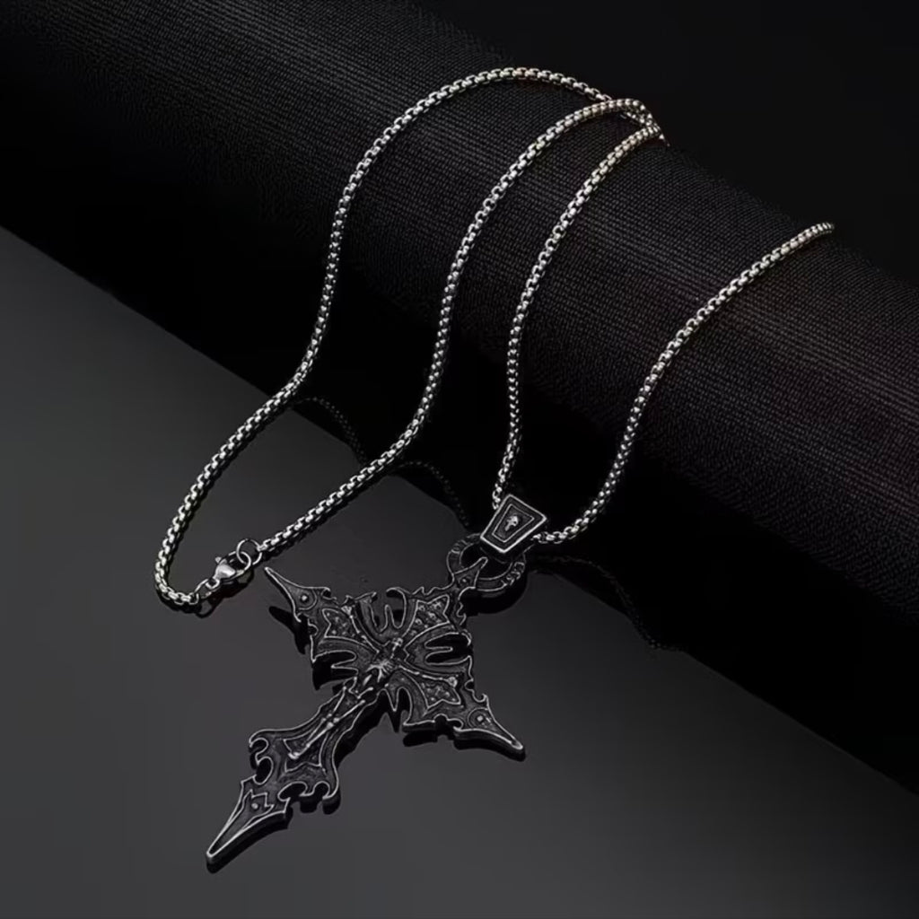 Vintage Gothic Nail-Cross Skull Pendant Necklace