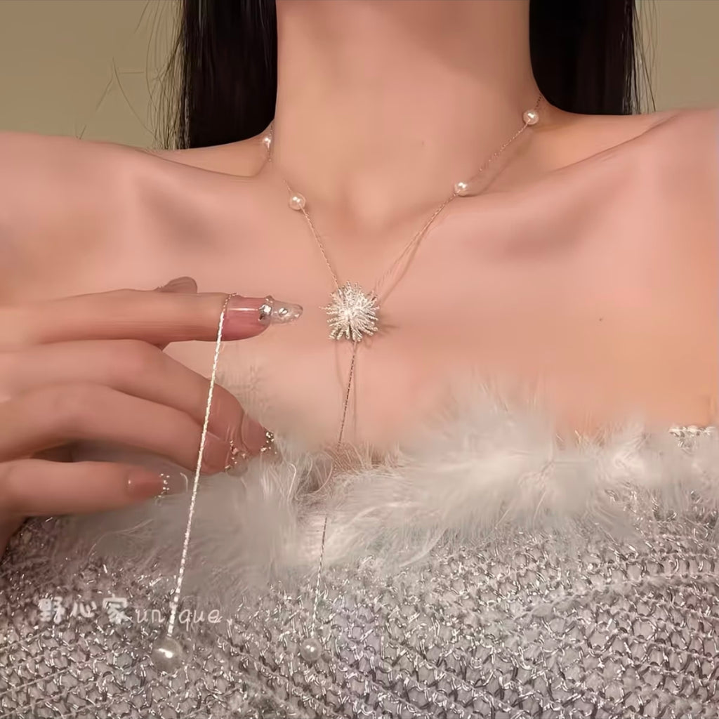 Silver Long Firework Pearl Necklace