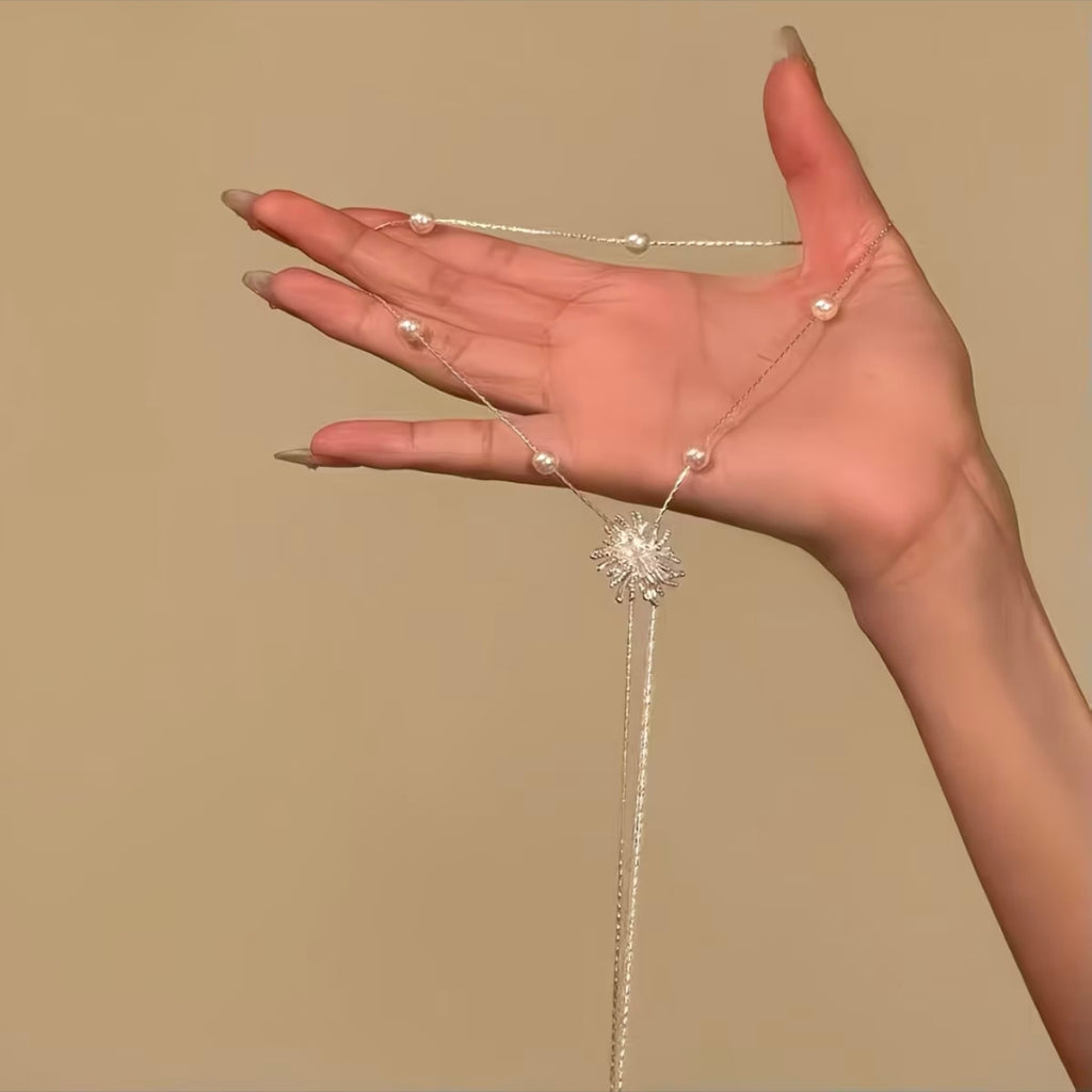 Silver Long Firework Pearl Necklace