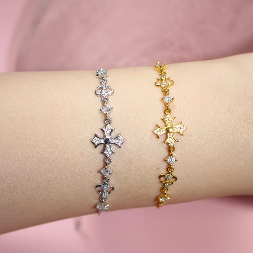 Sparkling Crystal Iris Cross Bracelet