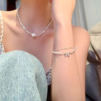 Double‑Layer Bow Faux‑Pearl Stacked Bracelet