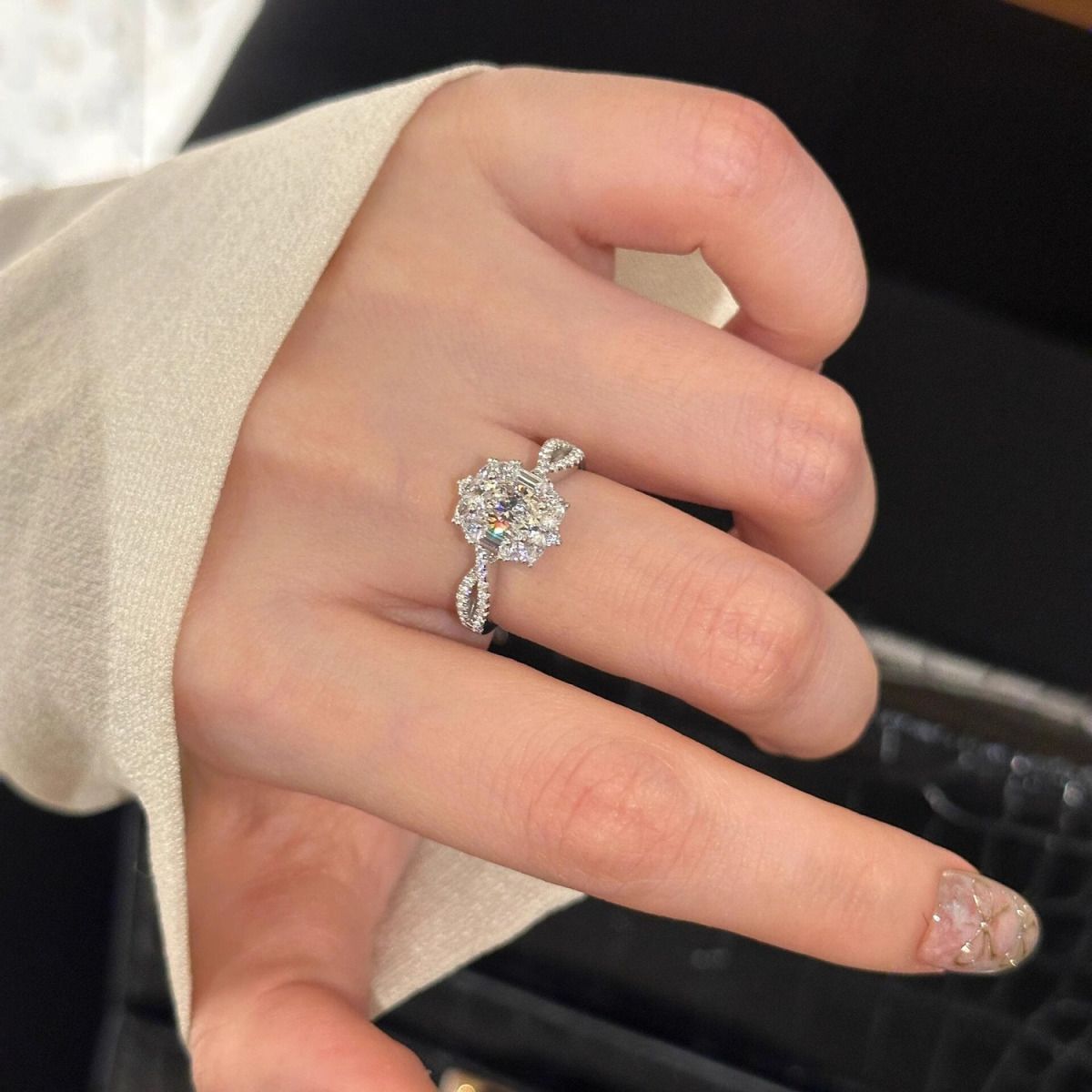Spinning Ballet Sparkling Pigeon-Egg Cubic Zirconia Open Ring