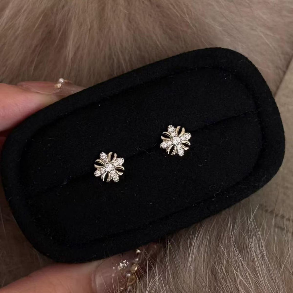 Small Iris‑Cross Vintage Stud Earrings
