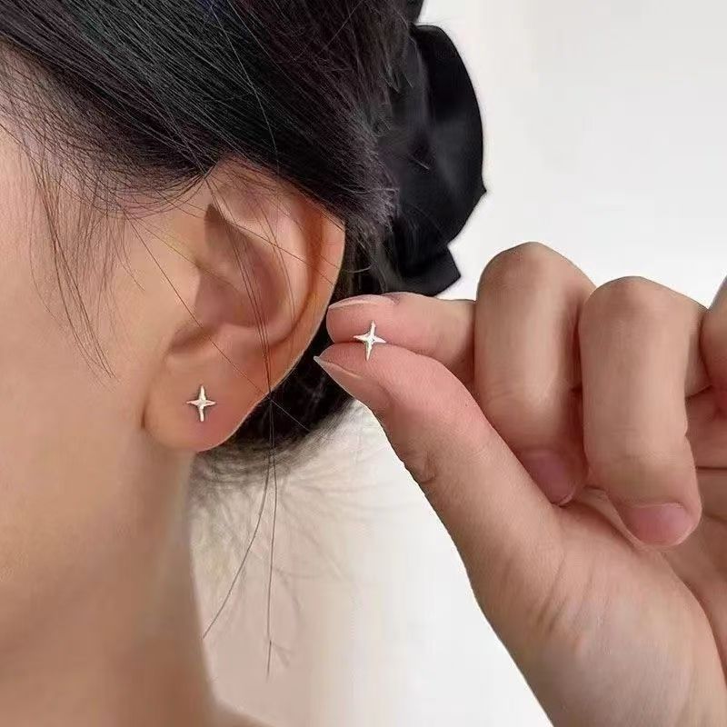 925 Silver Four-Pointed Star Stud Earrings