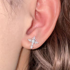 Thorn Iris Cross Full Paved Cubic-Zirconia Stud Earrings