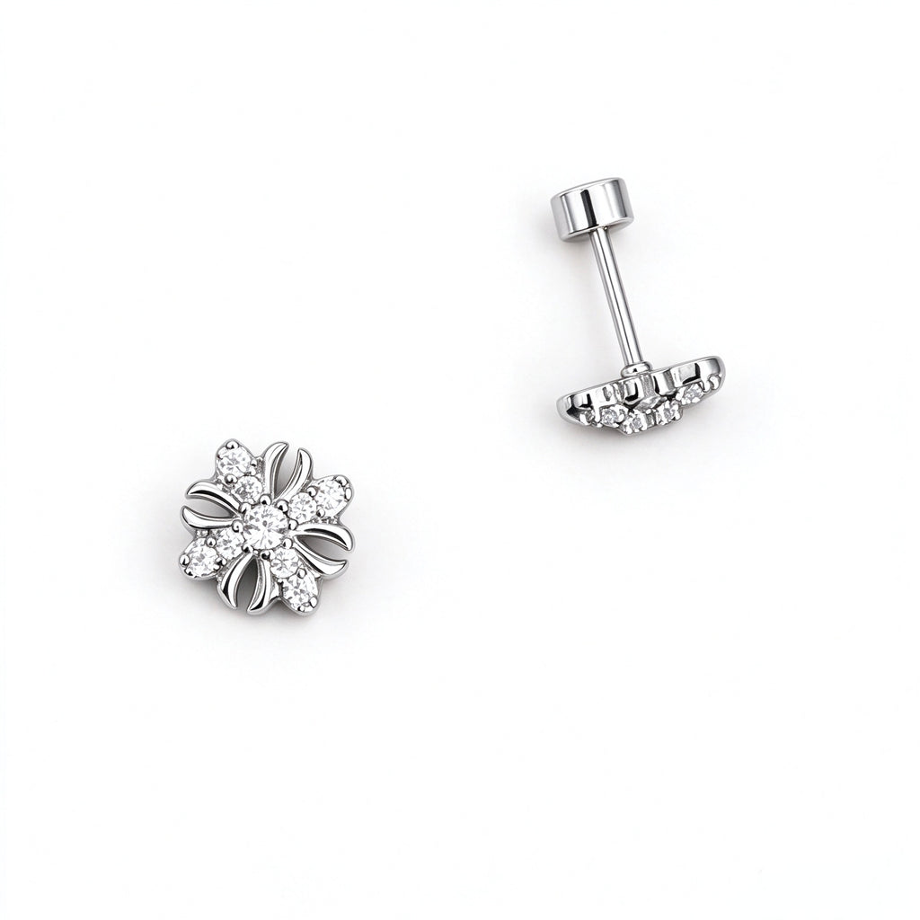 Small Iris‑Cross Vintage Stud Earrings