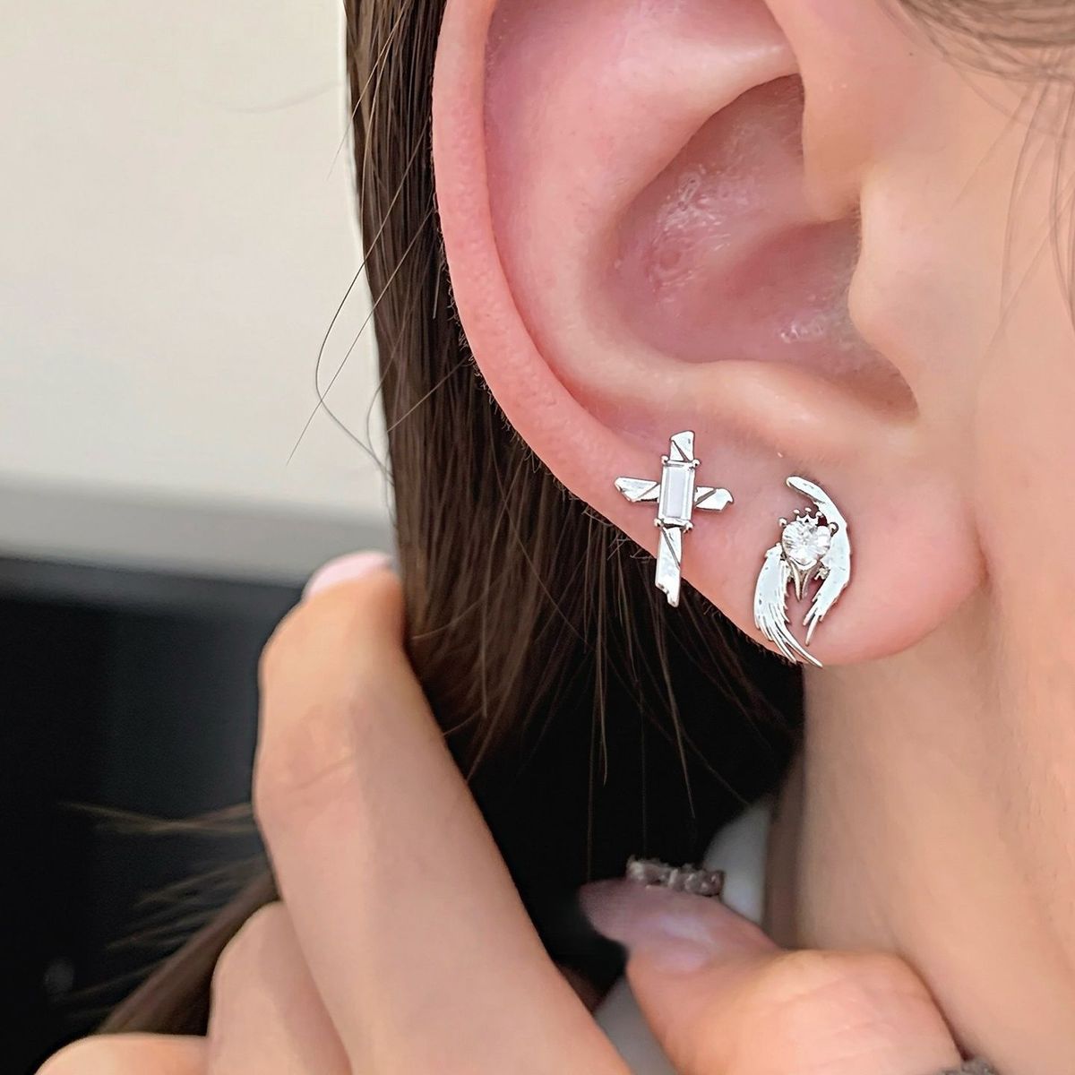 Angel Blessing Heart Shop Stud Earrings