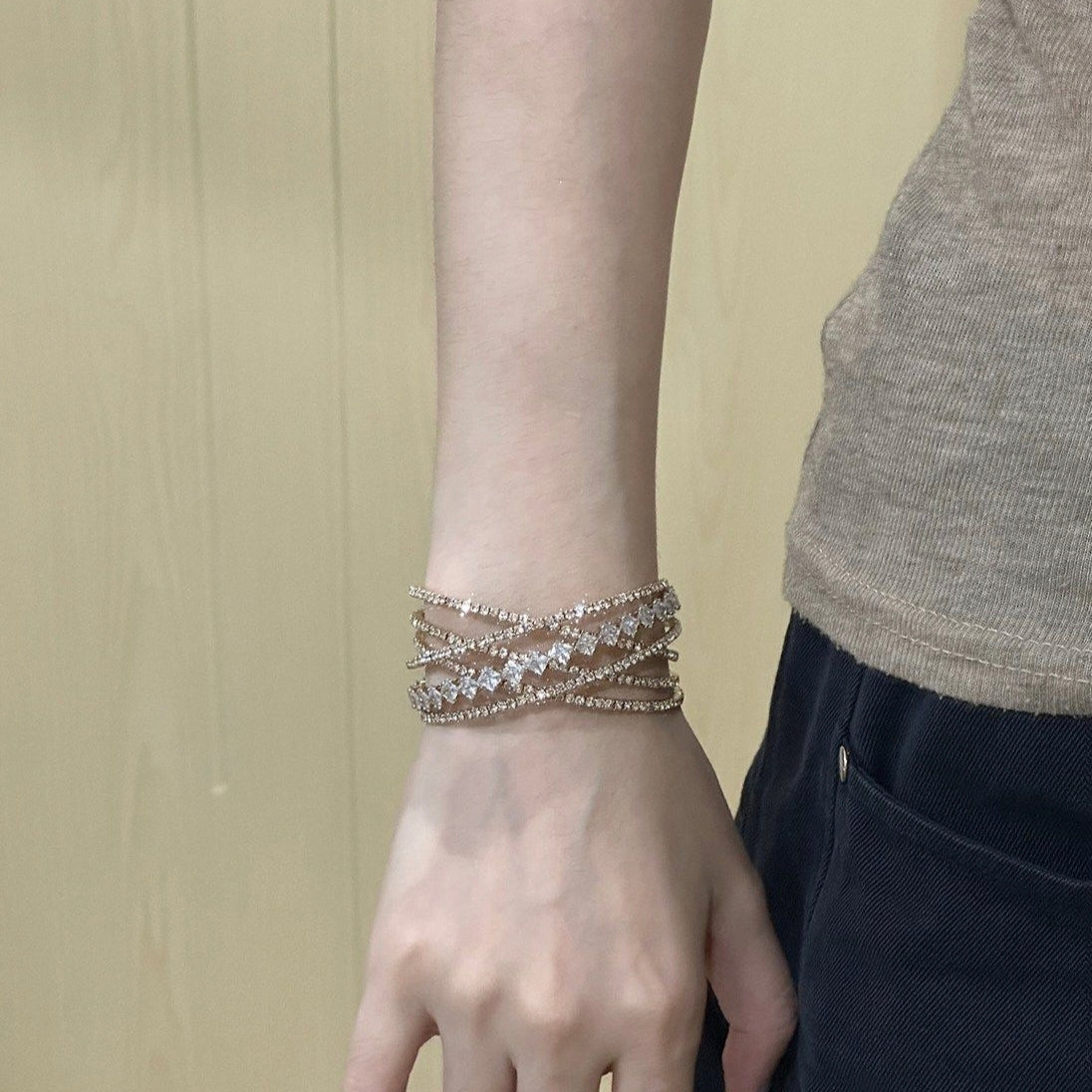 Vintage Sparkly Multi-Layer Crisscross CZ Bangle