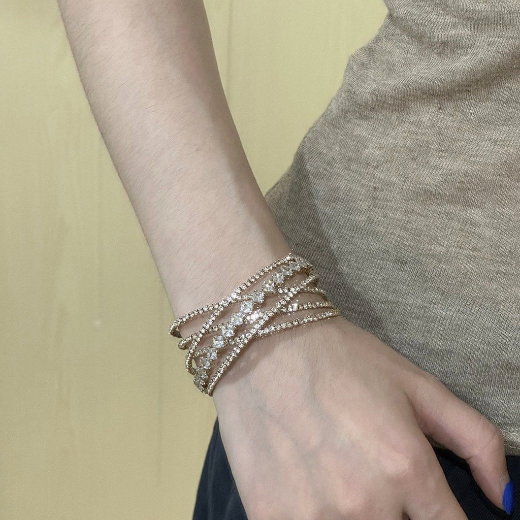 Vintage Sparkly Multi-Layer Crisscross CZ Bangle