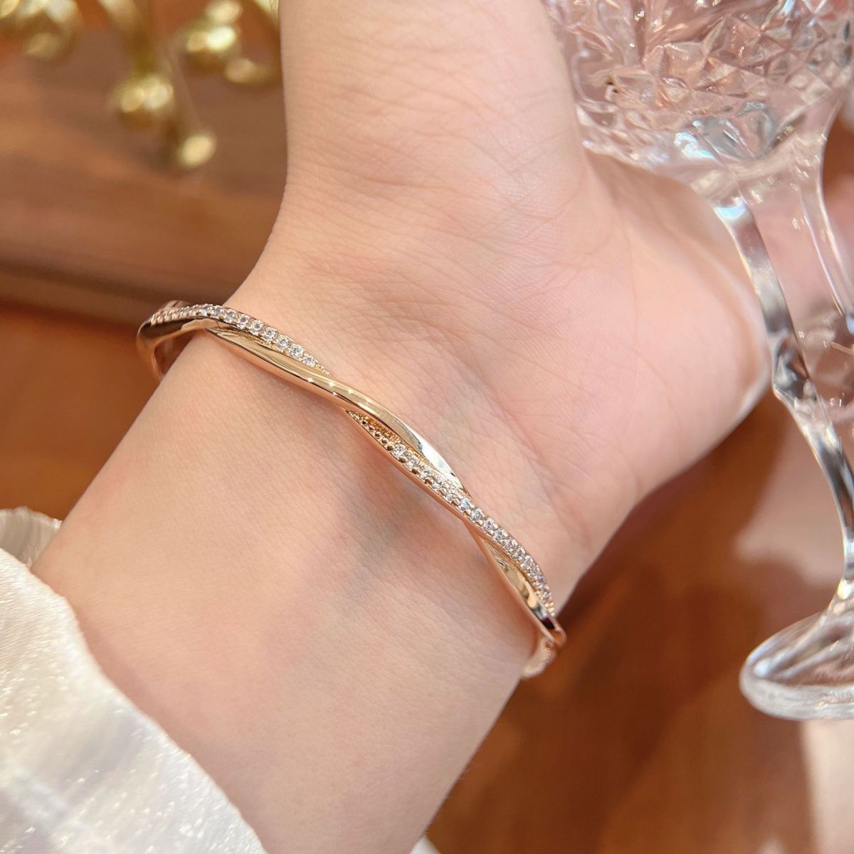 Micro Paved CZ Mobius Twist Bangle
