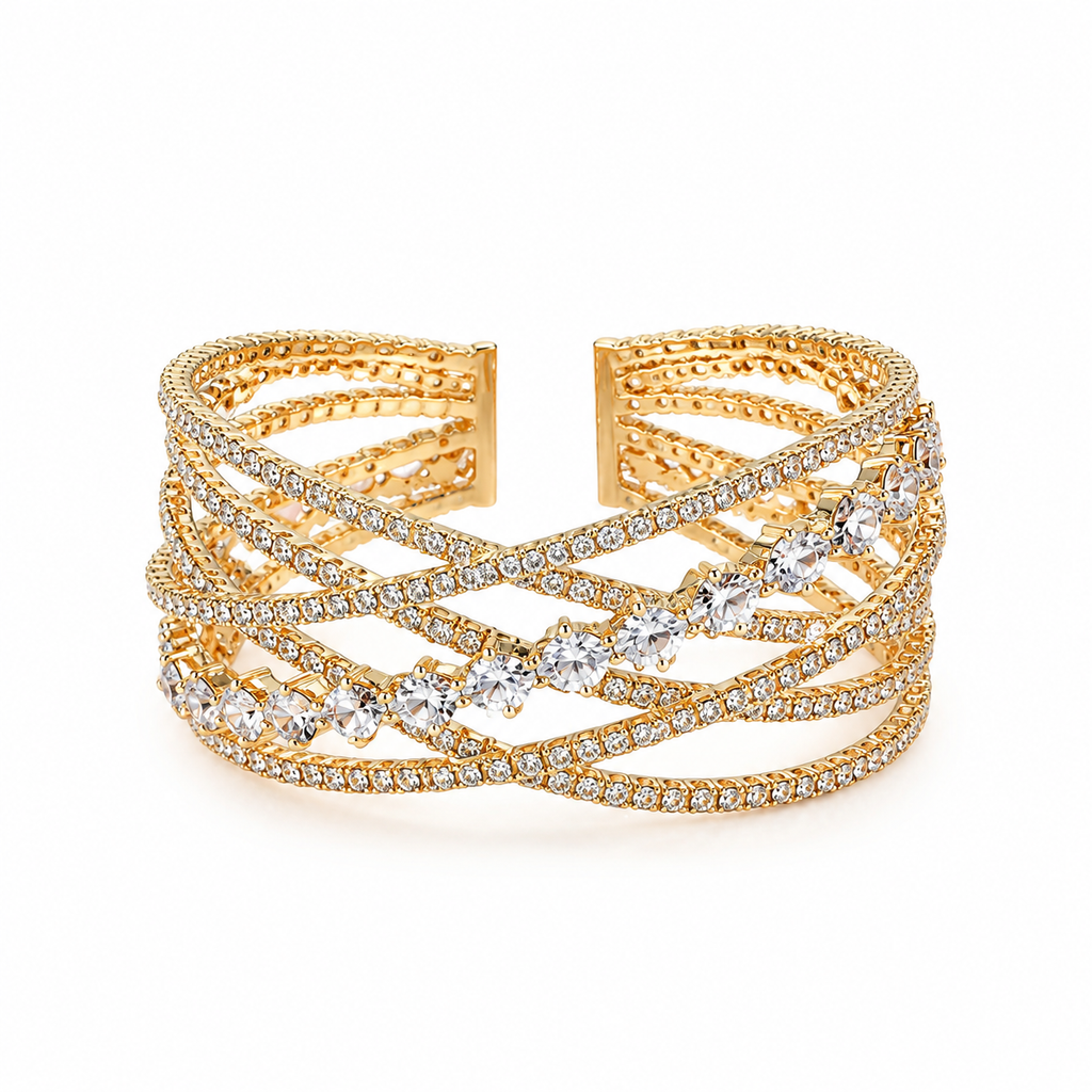 Vintage Sparkly Multi-Layer Crisscross CZ Bangle