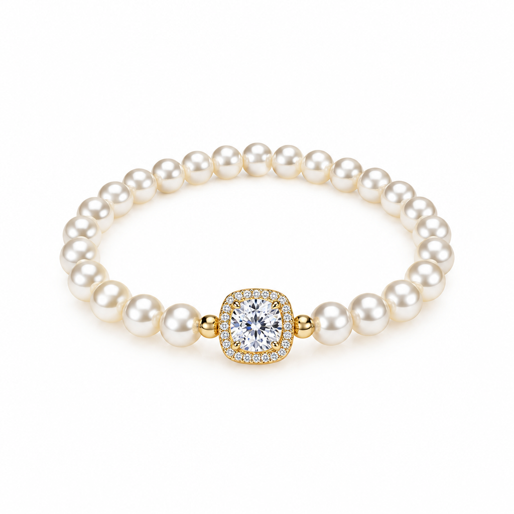 Sparkly Baguette-Cut CZ Pearl Bracelet