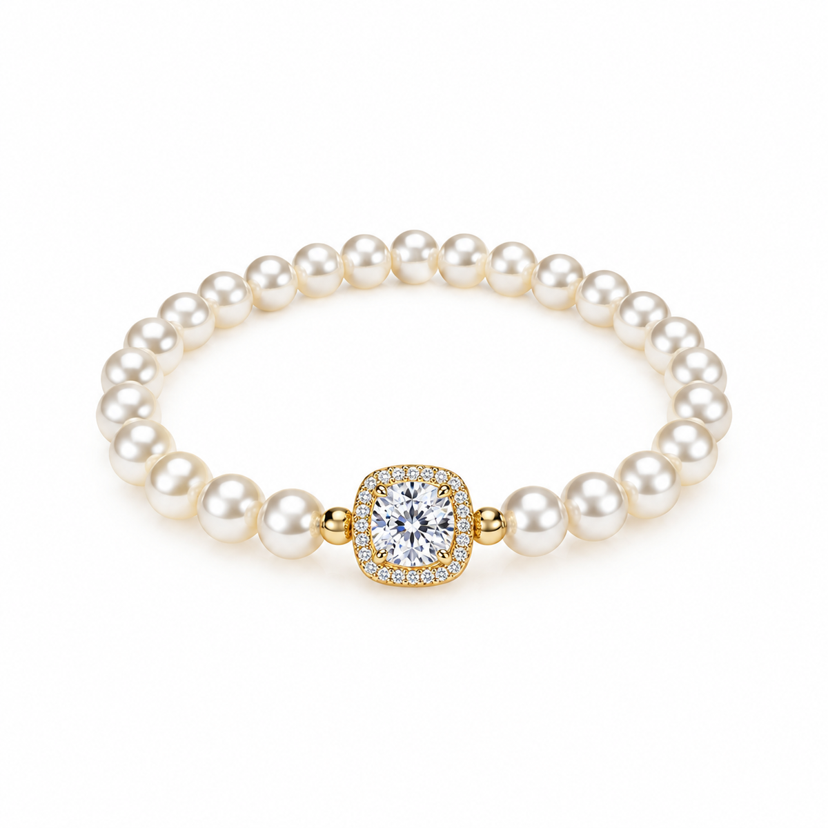 Sparkly Baguette-Cut CZ Pearl Bracelet
