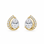 Sparkling Halo-Paved Gold-Toned Teardrop Cubic-Zirconia Stud Earrings