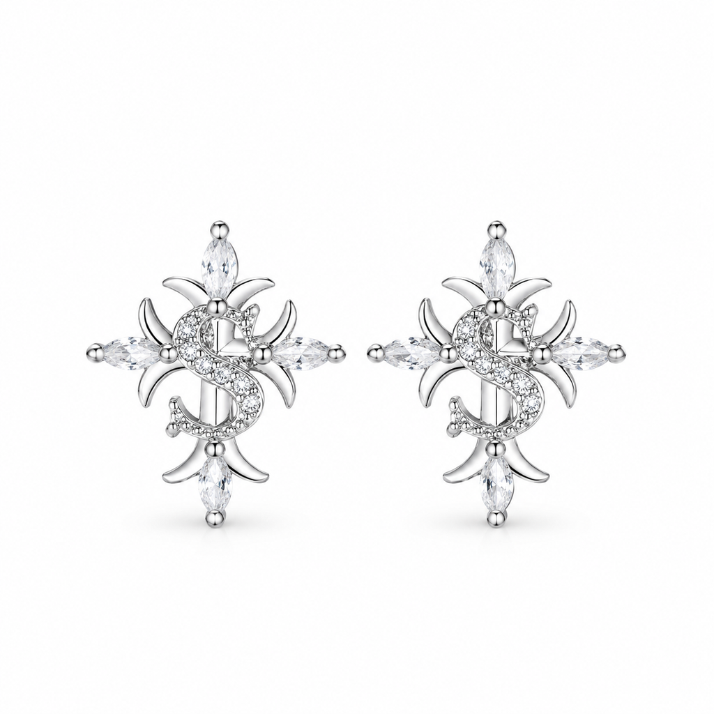 Baroque Cross Star Stud Earrings