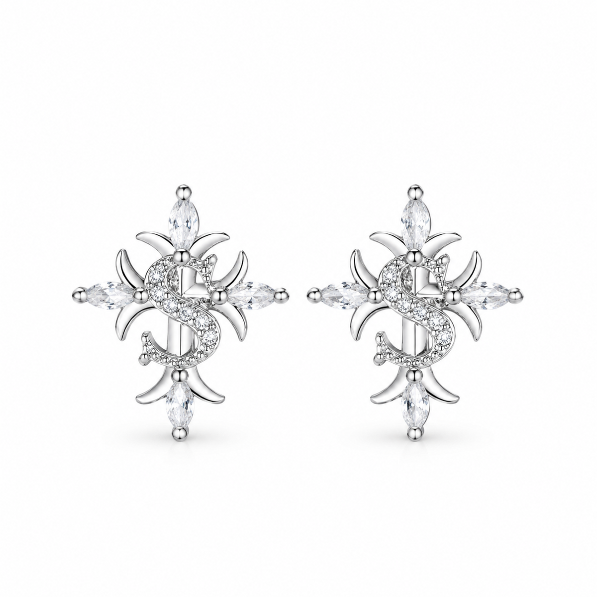 Baroque Cross Star Stud Earrings