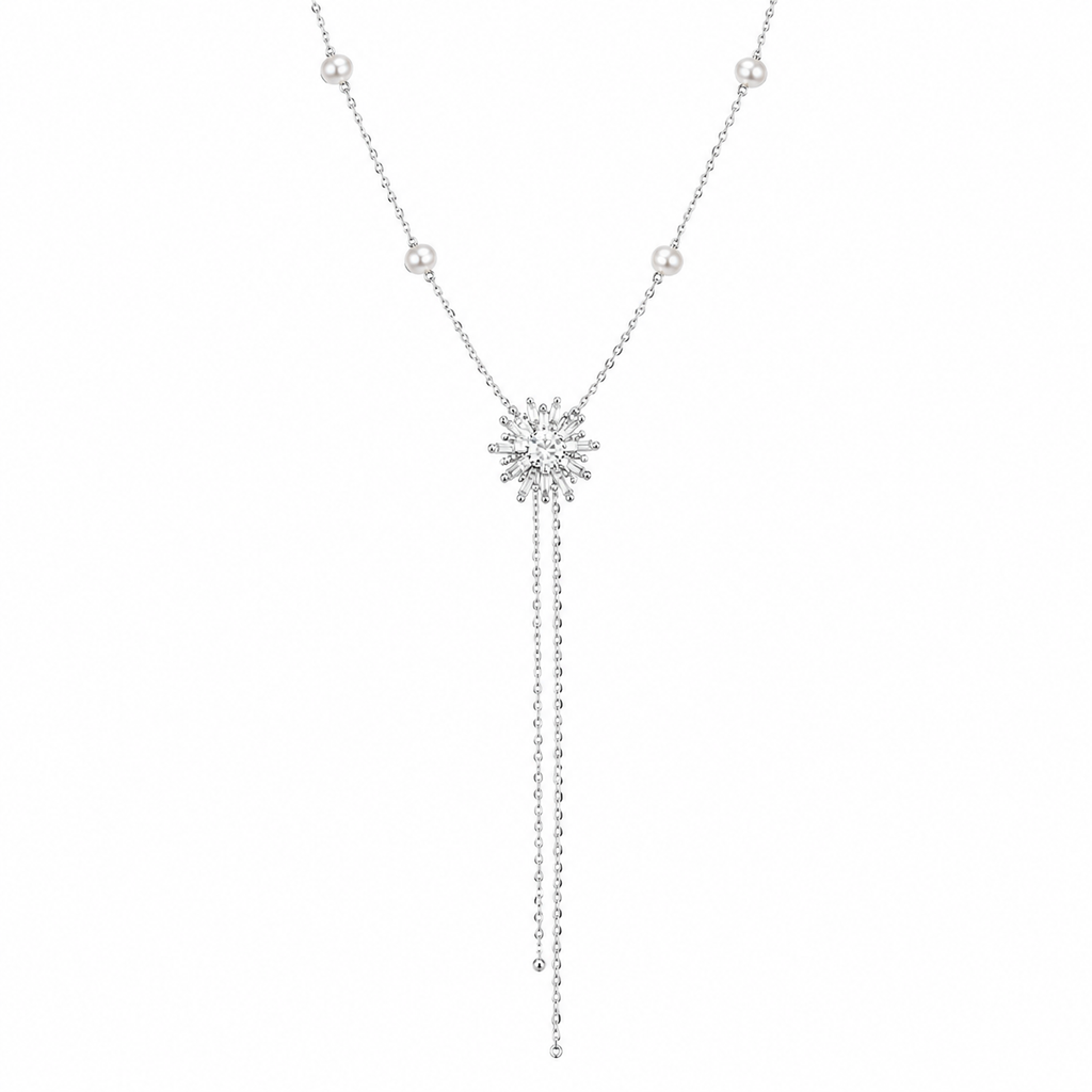 Silver Long Firework Pearl Necklace