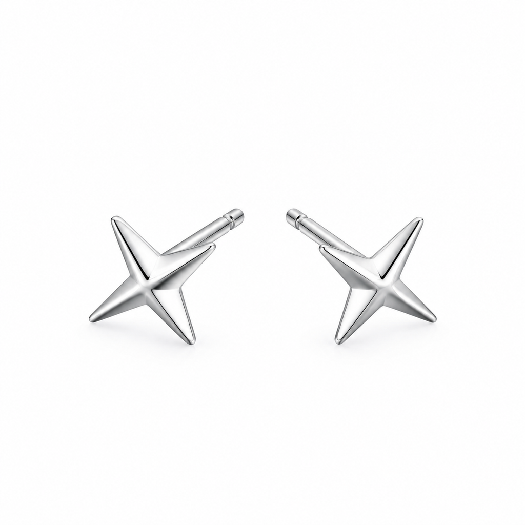 925 Silver Four-Pointed Star Stud Earrings