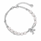 Double‑Layer Bow Faux‑Pearl Stacked Bracelet