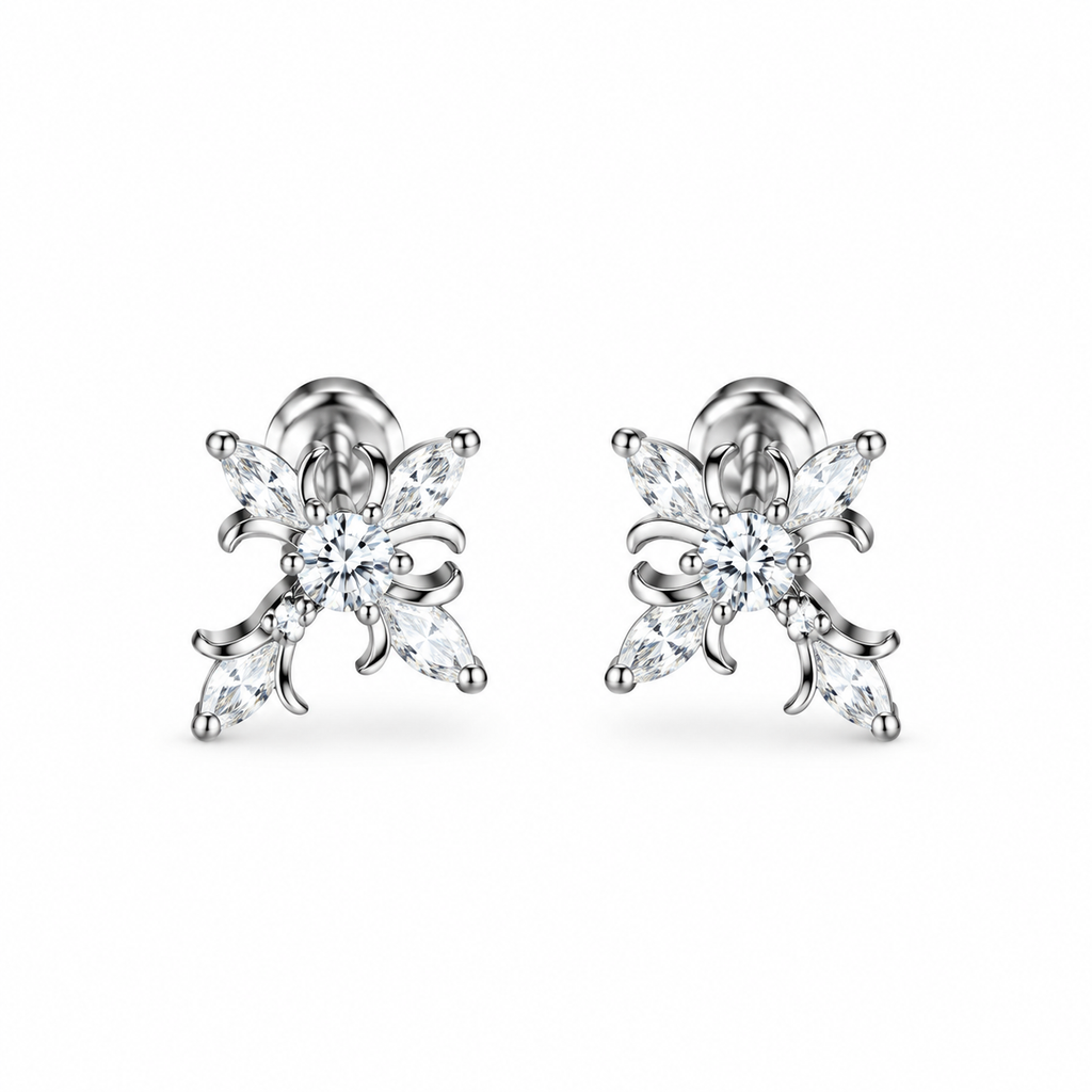 Thorn Iris Cross Full Paved Cubic-Zirconia Stud Earrings
