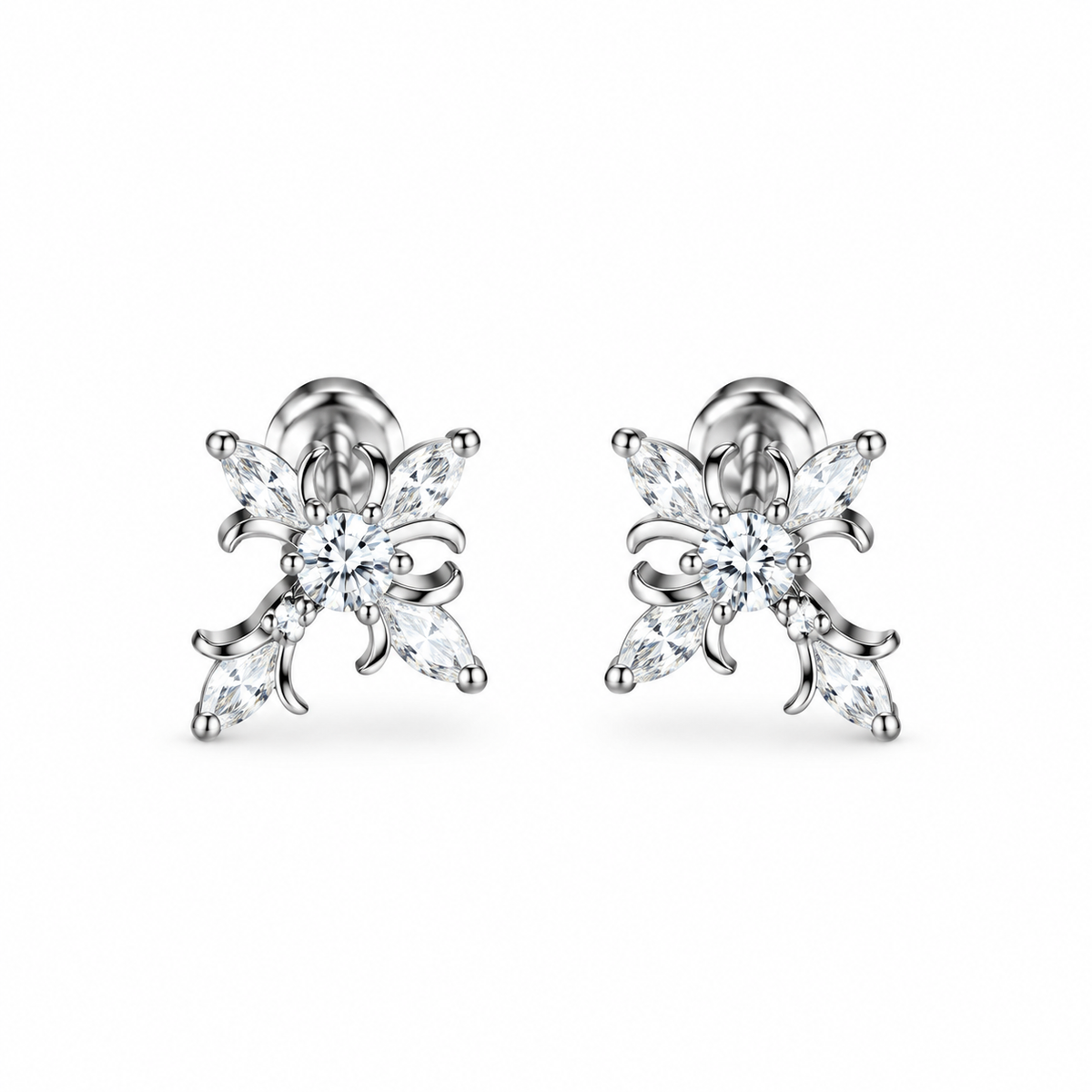 Thorn Iris Cross Full Paved Cubic-Zirconia Stud Earrings
