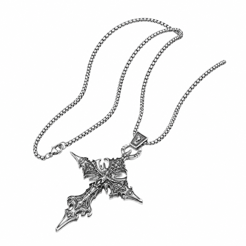 Vintage Gothic Nail-Cross Skull Pendant Necklace